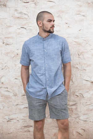 Cotton Short Sleeve Shirt Harilal Light Blue from Jyoti - Fair Works