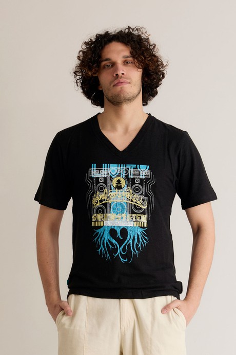 ROOTS ROCKERS - Hemp V-Nack Tee by LIVITY Black from KOMODO