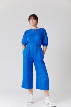 FAYE Organic Linen Jumpsuit Blue via KOMODO