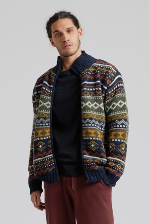 FAIR ISLE - Mens Fleece Lined Wool Jacket Navy from KOMODO