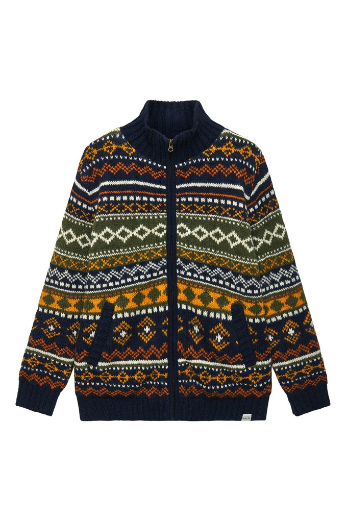 FAIR ISLE - Mens Fleece Lined Wool Jacket Navy from KOMODO