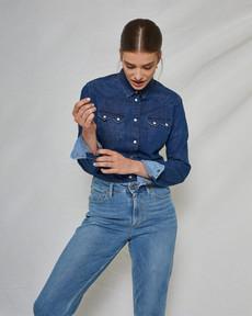 Sawtooth Shirt Worker Blue WOMEN via Kuyichi