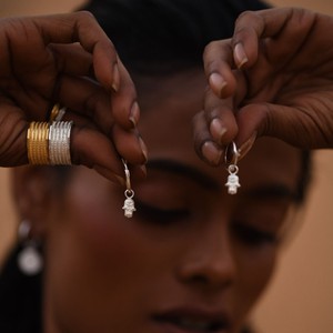 Tiny Hamsa Hoops Silver from Loft & Daughter