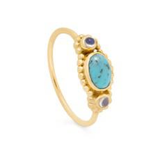 Om Turquoise Stacking Ring Gold via Loft & Daughter