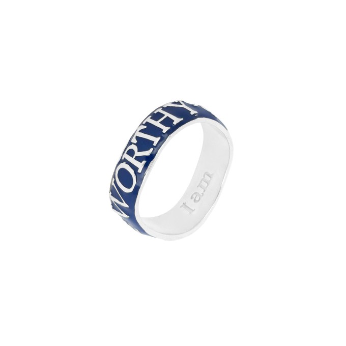 Worthy Affirmation Stacking Ring Silver Blue from Loft & Daughter