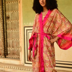 If Saris Could Talk Maxi Kimono- Regal Tulip from Loft & Daughter