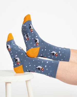 Bamboe sokken heren pinguïns - denim from Lotika