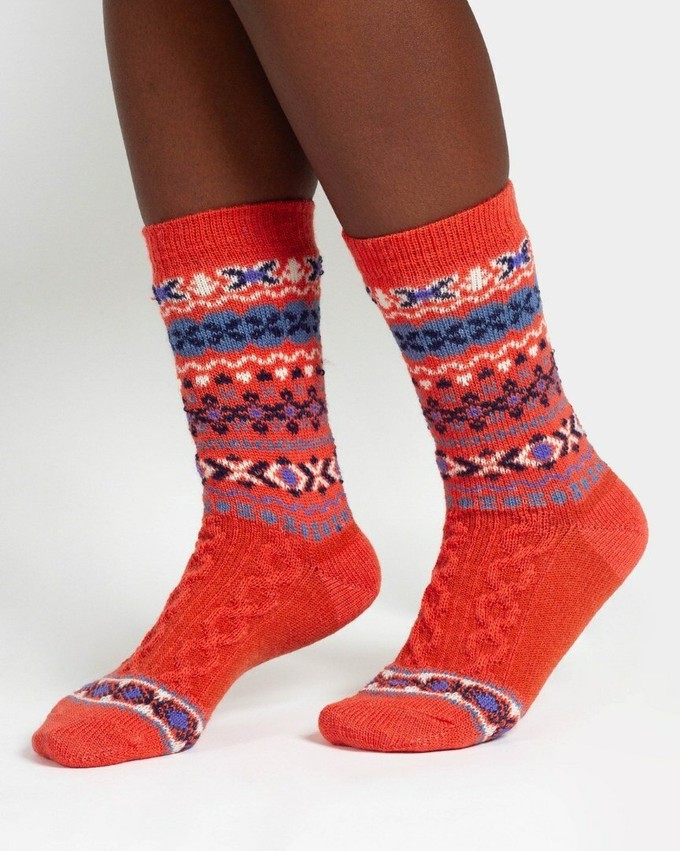 Wollen sokken dames fair isle patroon - burnt orange from Lotika