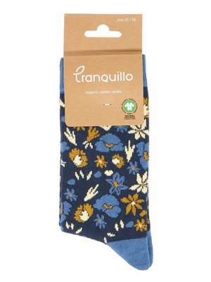 Tranquillo sokken biologisch katoen floral print - indigo from Lotika