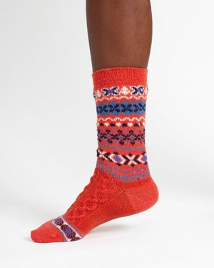 Wollen sokken dames fair isle patroon - burnt orange from Lotika