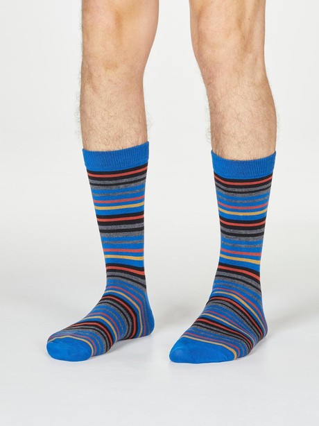 Bamboe herensokken Watson stripe bright blue from Lotika