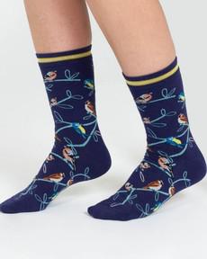 Dames sokken met vogels bio katoen - blauw via Lotika