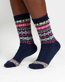 Wollen sokken dames fair isle patroon - navy via Lotika