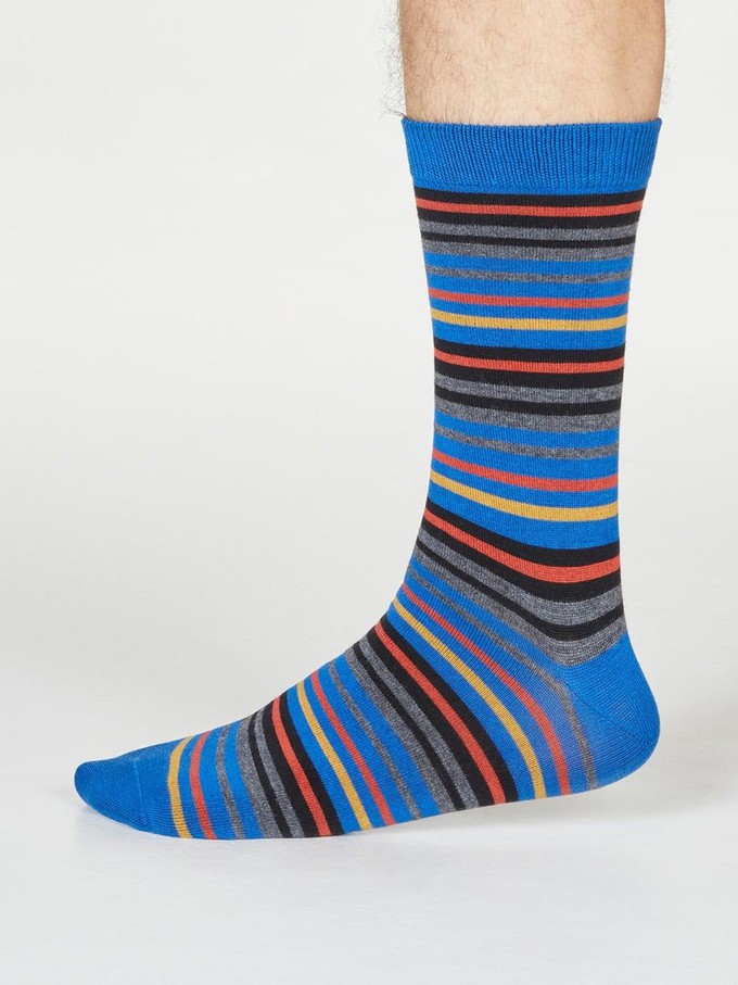 Bamboe herensokken Watson stripe bright blue from Lotika