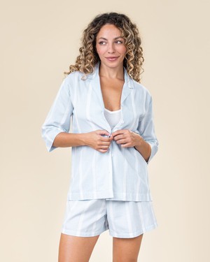 Pyjama short dames katoen Tricia - wit blauw from Lotika