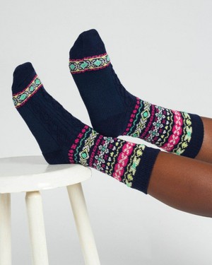 Wollen sokken dames fair isle patroon - navy from Lotika