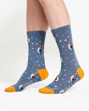 Bamboe sokken heren pinguïns - denim from Lotika