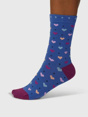 Thought dames sokken katoen hartjes - blauw from Lotika
