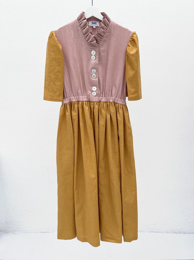 Eleonora Pink Mustard Linen Dress from Masha Maria