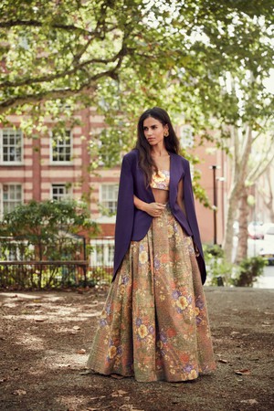 PURPLE GABARDINE CAPE JACKET from MONIQUE SINGH