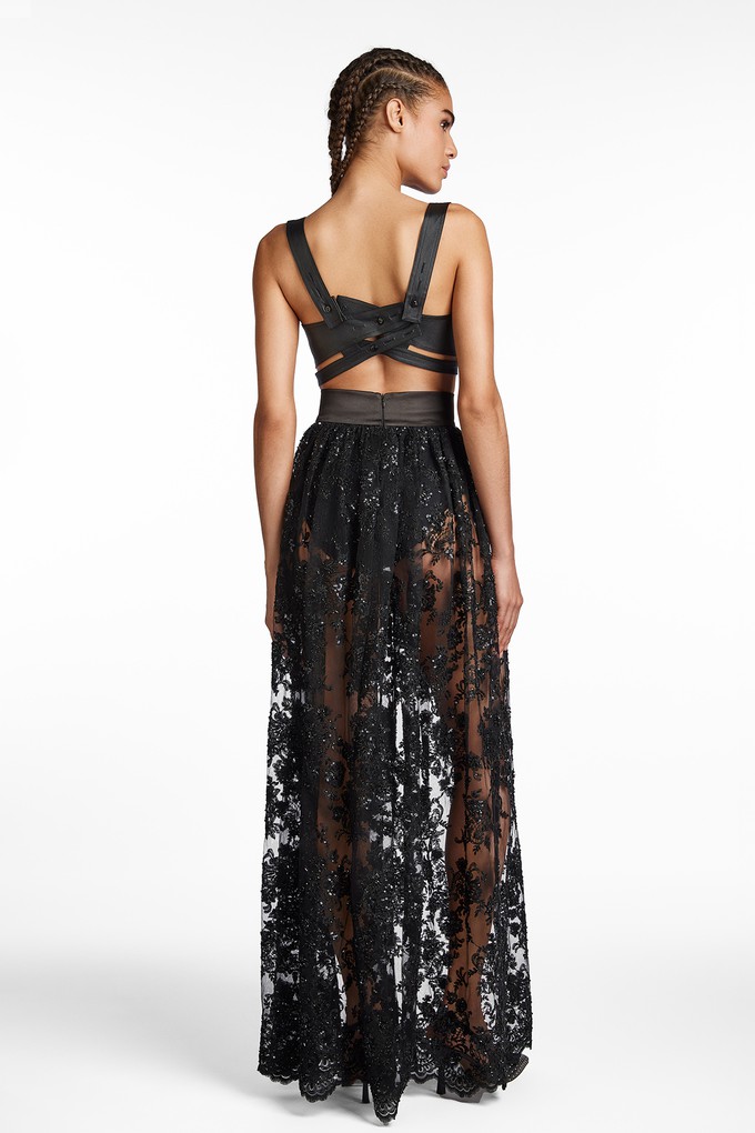 BLACK EMBROIDERED LACE SKIRT from MONIQUE SINGH