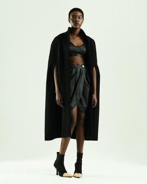 FAUX LEATHER DRAPED SKIRT from MONIQUE SINGH