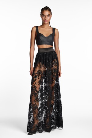 BLACK EMBROIDERED LACE SKIRT from MONIQUE SINGH