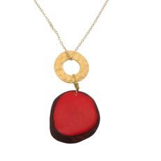 Celeste ketting met hanger van tagua en een goudkleurige ring - rood via MoreThanHip