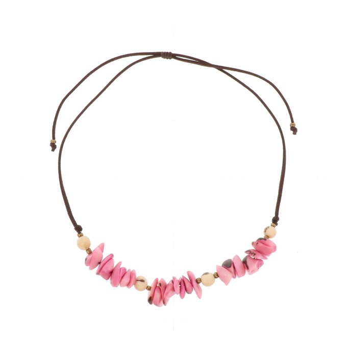 Verstelbare halsketting van tagua en acai - Alicia roze/crème from MoreThanHip
