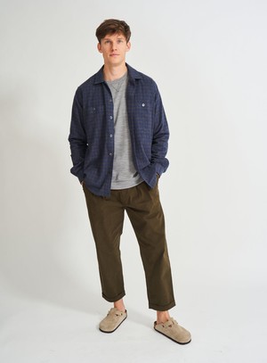 Recycled Italian Flannel Navy & Grey Check Double Pocket shirt from Neem London