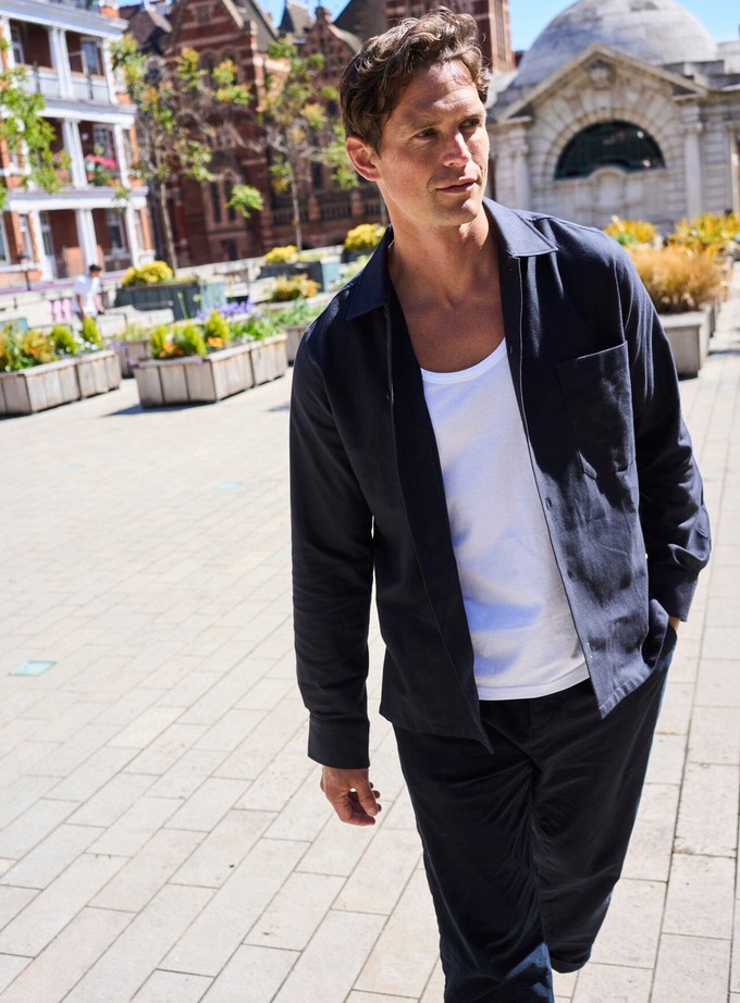 Regenerative Cotton Flannel Black Spitalfields Overshirt from Neem London