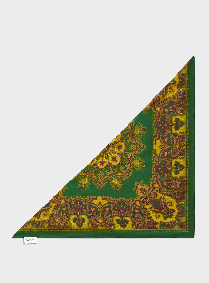 Biodegradable Italian Tencel Green Motif and Mustard Print Neck Scarf from Neem London