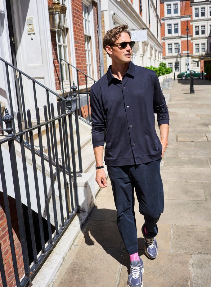 ZQ Merino Super 120s Wool Navy Jersey Shirt from Neem London