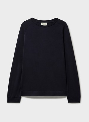 ZQ Merino Wool Jersey Long Sleeve Super 120s Navy Crew neck from Neem London