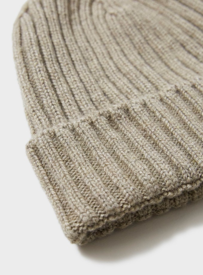 Cashmere Oatmeal Ribbed Beanie Hat from Neem London