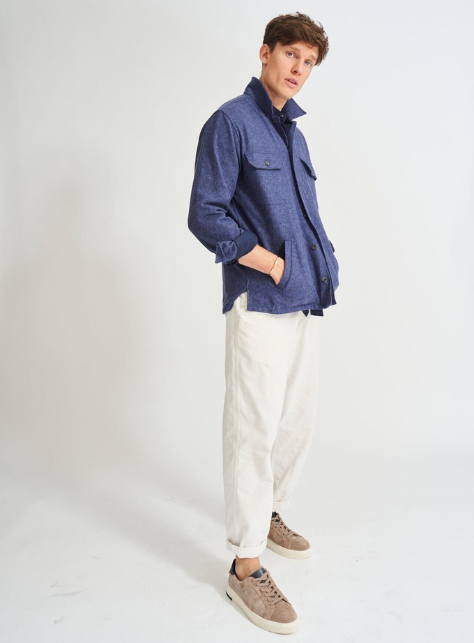 Recycled Piccadilly Cross Weave Blue Overshirt from Neem London