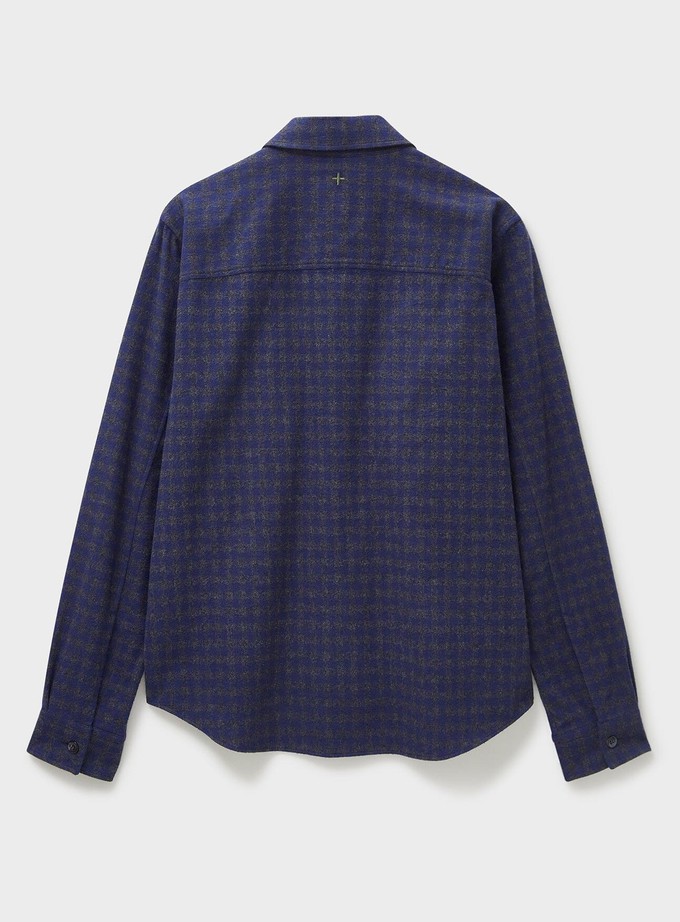 Recycled Italian Flannel Navy & Grey Check Double Pocket shirt from Neem London