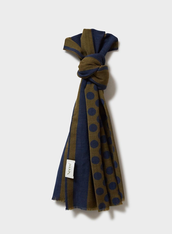 Recycled Double Faced Wool Olive Navy Spot Classic Scarf from Neem London