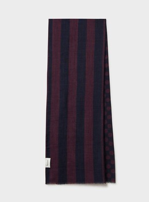 Recycled Double Faced Wool Burgundy Navy Spot Classic Scarf from Neem London