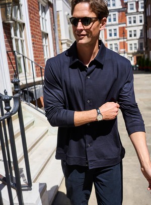 ZQ Merino Super 120s Wool Navy Jersey Shirt from Neem London