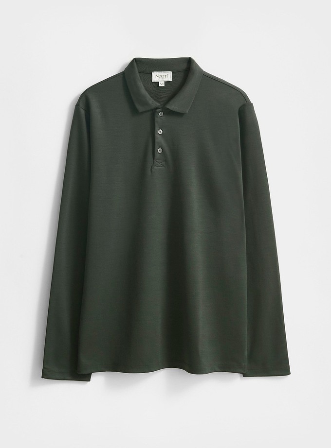 ZQ Merino Deep Neem Long Sleeve Polo from Neem London