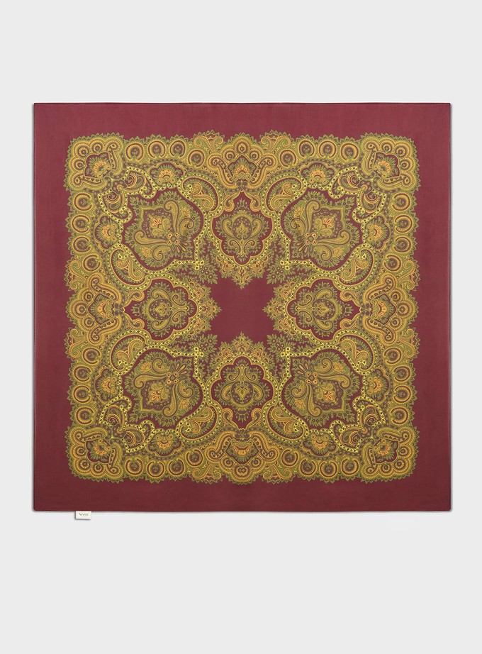 Biodegradable Italian Tencel Burgundy and Gold Paisley Flamboyant Scarf from Neem London