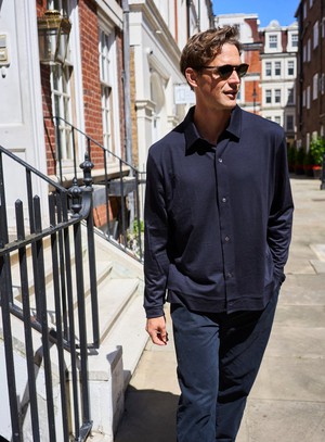 ZQ Merino Super 120s Wool Navy Jersey Shirt from Neem London