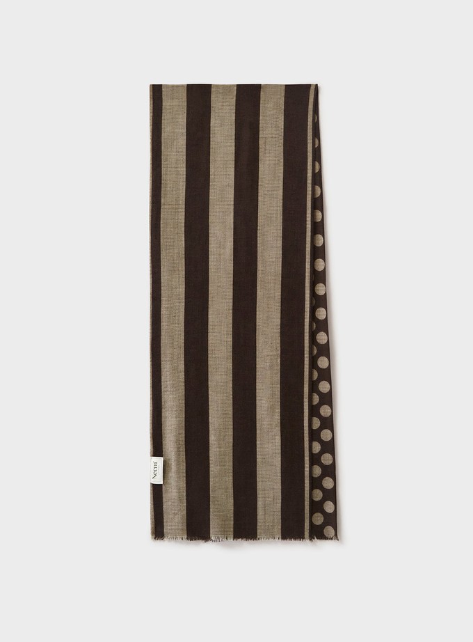 Recycled Double Faced Wool Oat Chocolate Spot Classic Scarf from Neem London