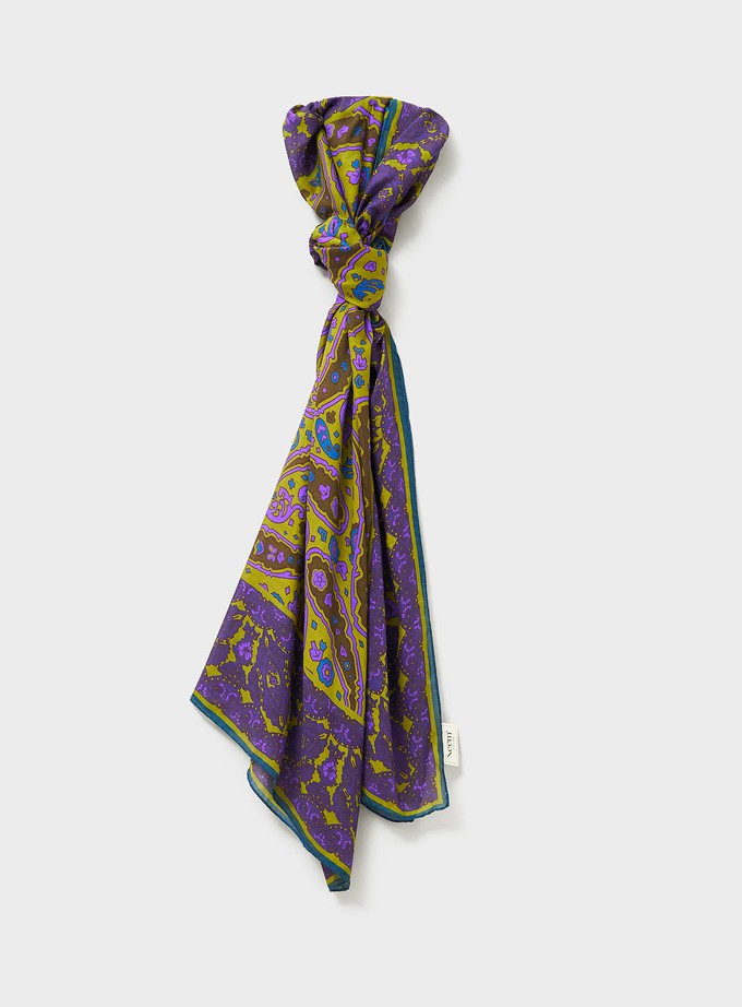 Biodegradable Italian Tencel Purple and Gold Paisley Flamboyant Scarf from Neem London