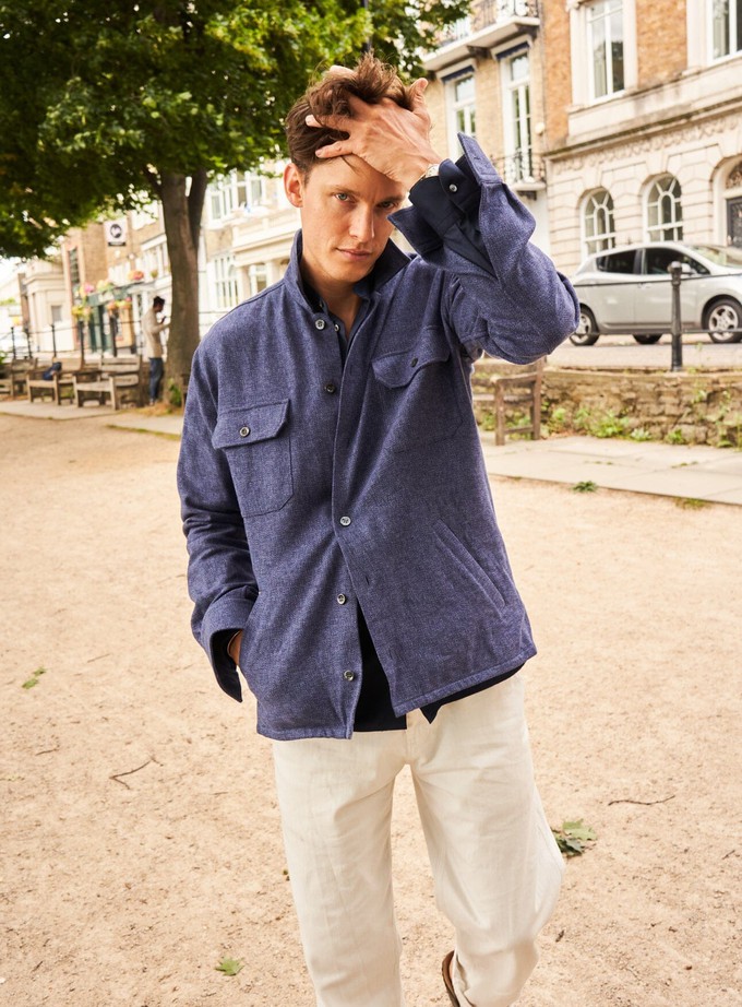 Recycled Piccadilly Cross Weave Blue Overshirt from Neem London