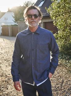 Recycled Cross Weave Spitalfields Blue Overshirt via Neem London