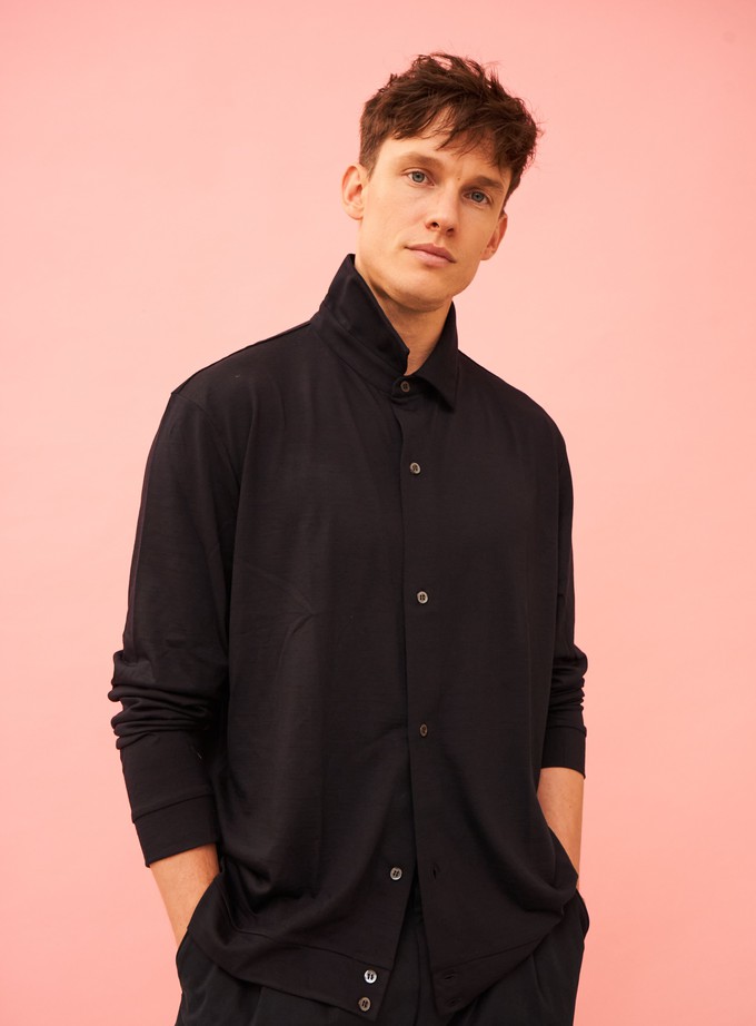 ZQ Merino Super 120s Wool Navy Jersey Shirt from Neem London