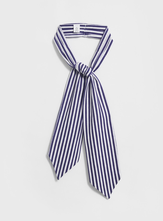 Recycled Italian Stripe Navy Modern Cravat from Neem London
