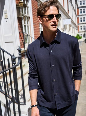 ZQ Merino Super 120s Wool Navy Jersey Shirt from Neem London